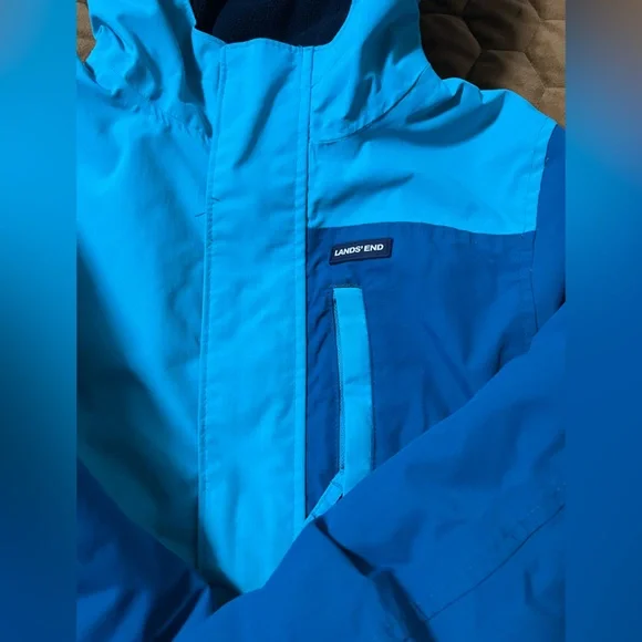 Lands' End Kids' Medium Size 8 Two-Tone Blue Waterproof Raincoat Winter - Picture 3 of 14